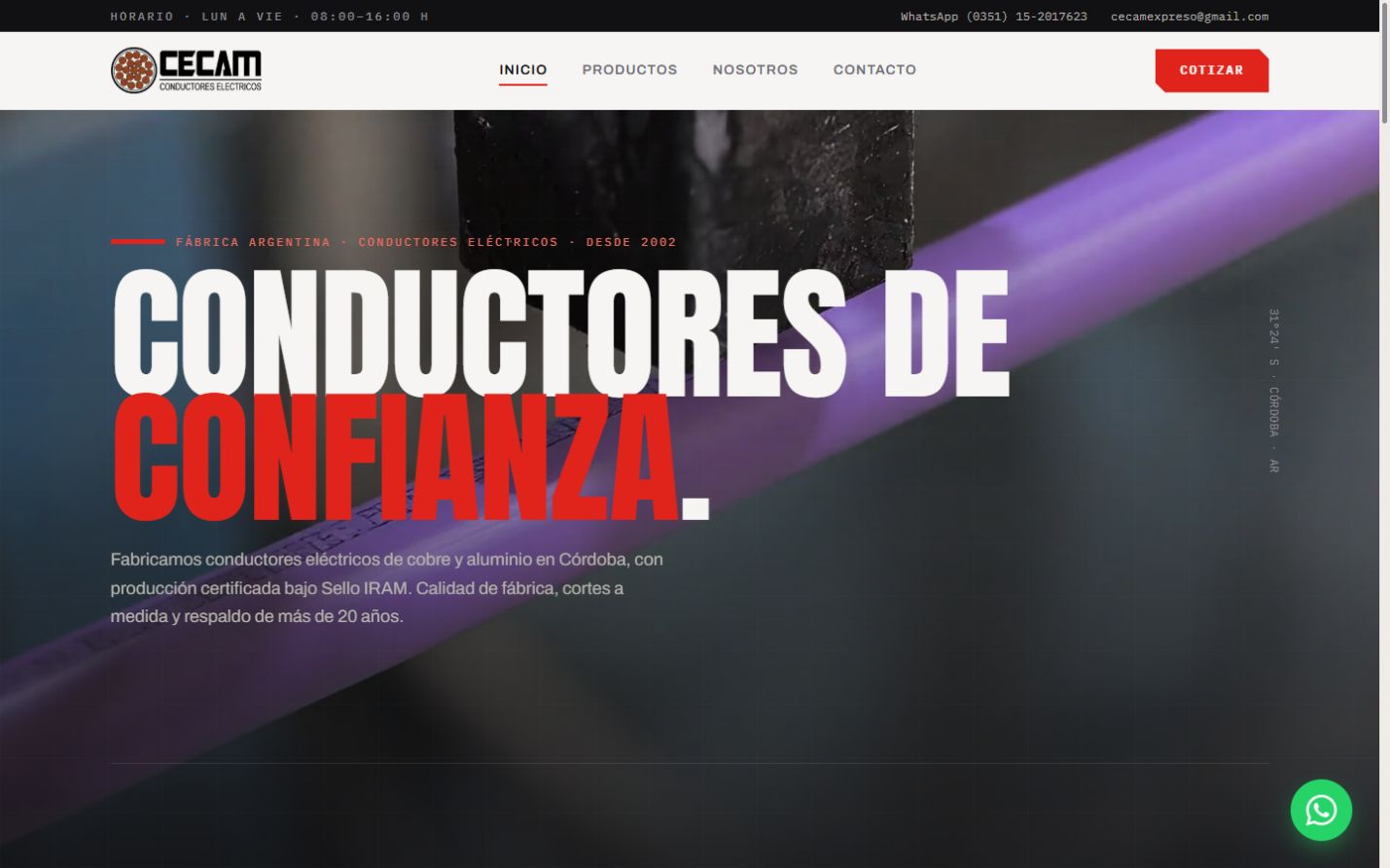 CECAM: captura real de la web en escritorio