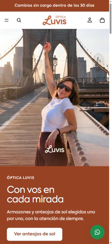 Óptica Luvis: captura real de la web en celular