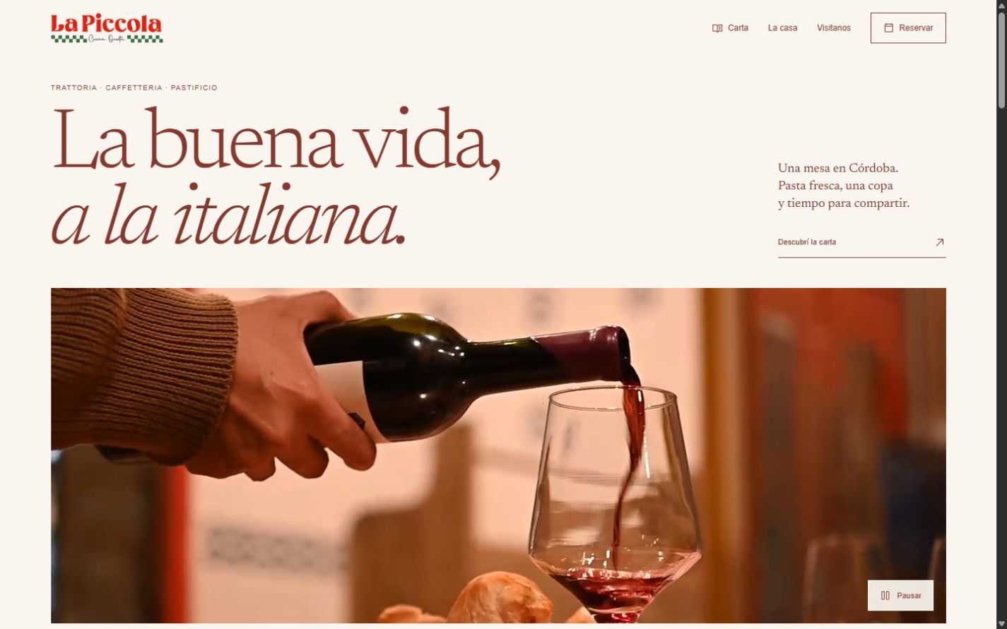 La Piccola, vista previa de la web en escritorio