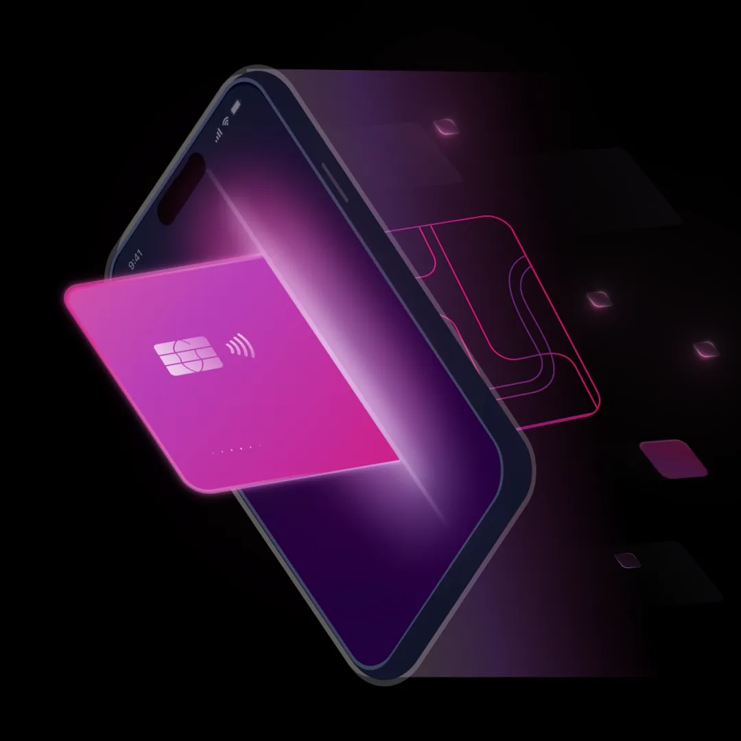 A Pomelo payment card on a phone, from its tokenization film