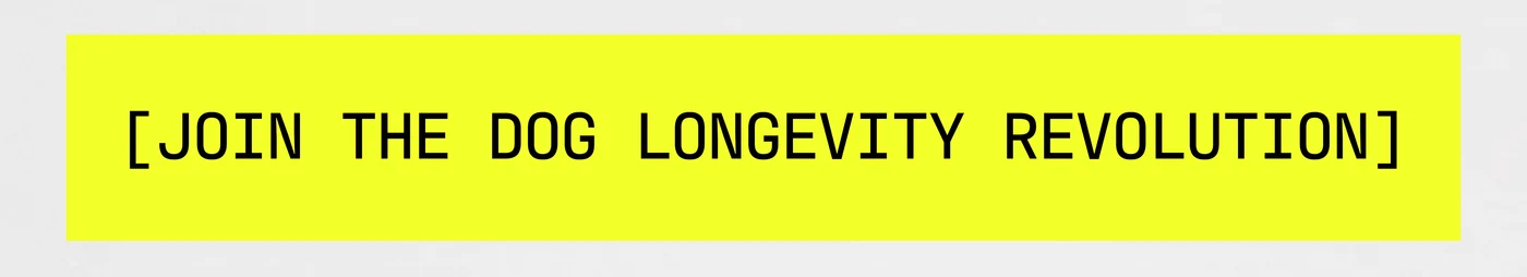 Yellow call to action: join the dog longevity revolution