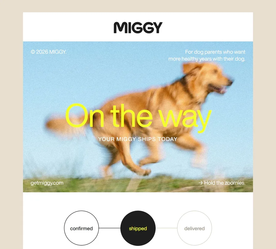 MIGGY shipping email: On the way