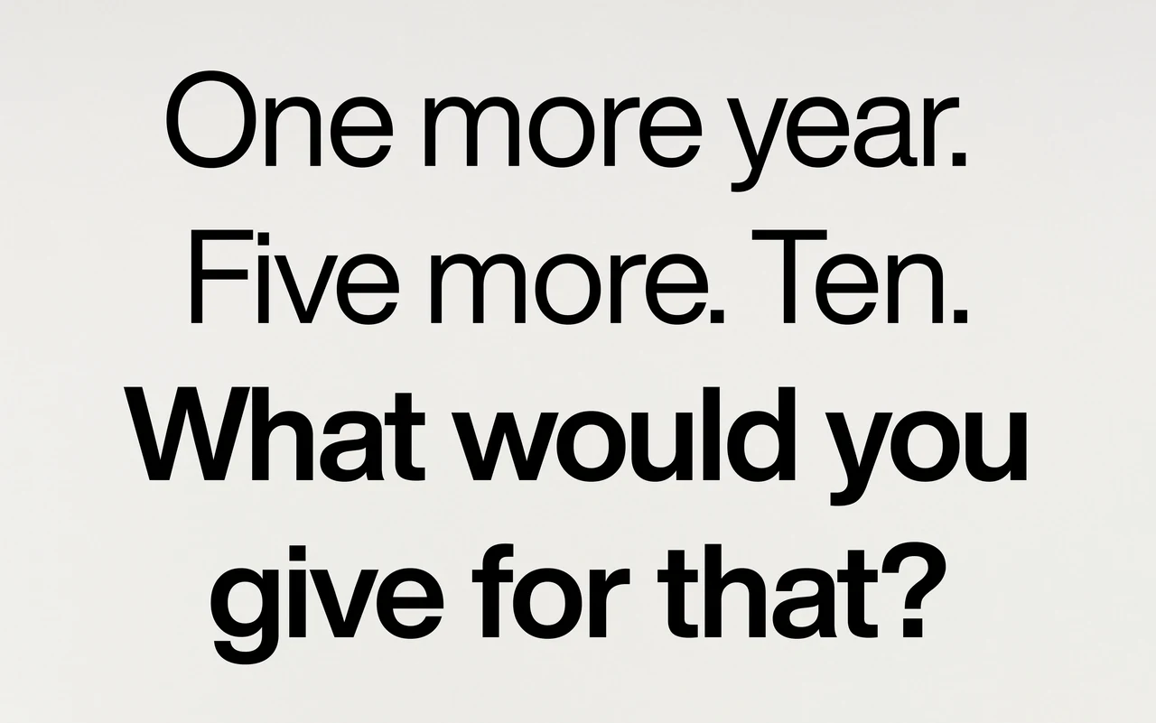 MIGGY launch headline set in the brand grotesk: One more year. Five more. Ten. What would you give for that?