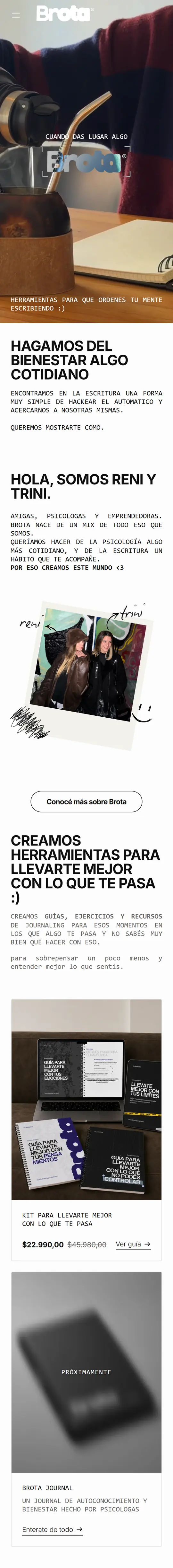 Brota website on a phone, captured from the site