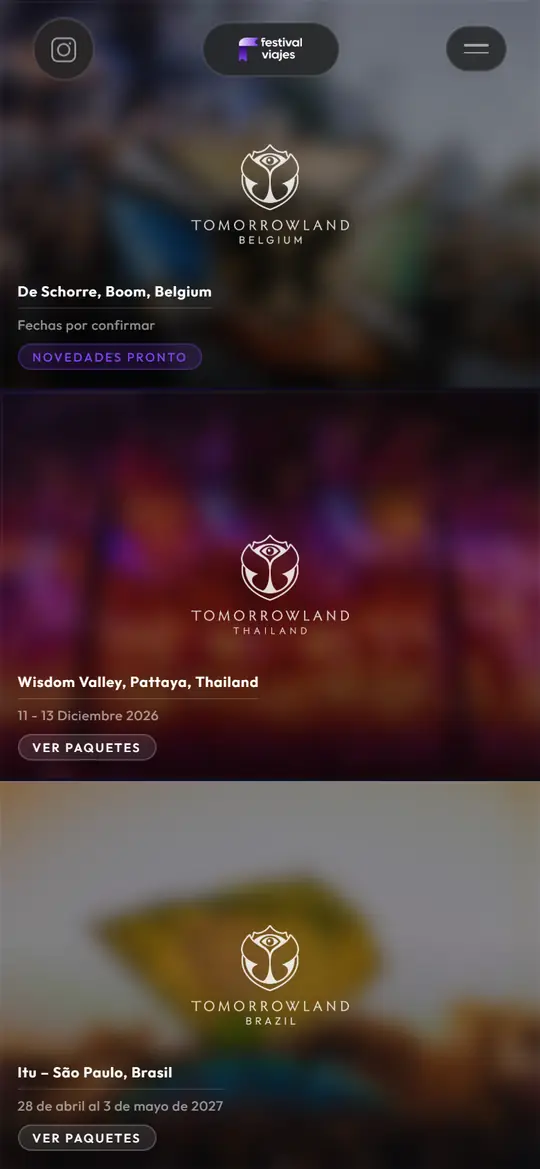 Festival Viajes website on a phone, captured from the site