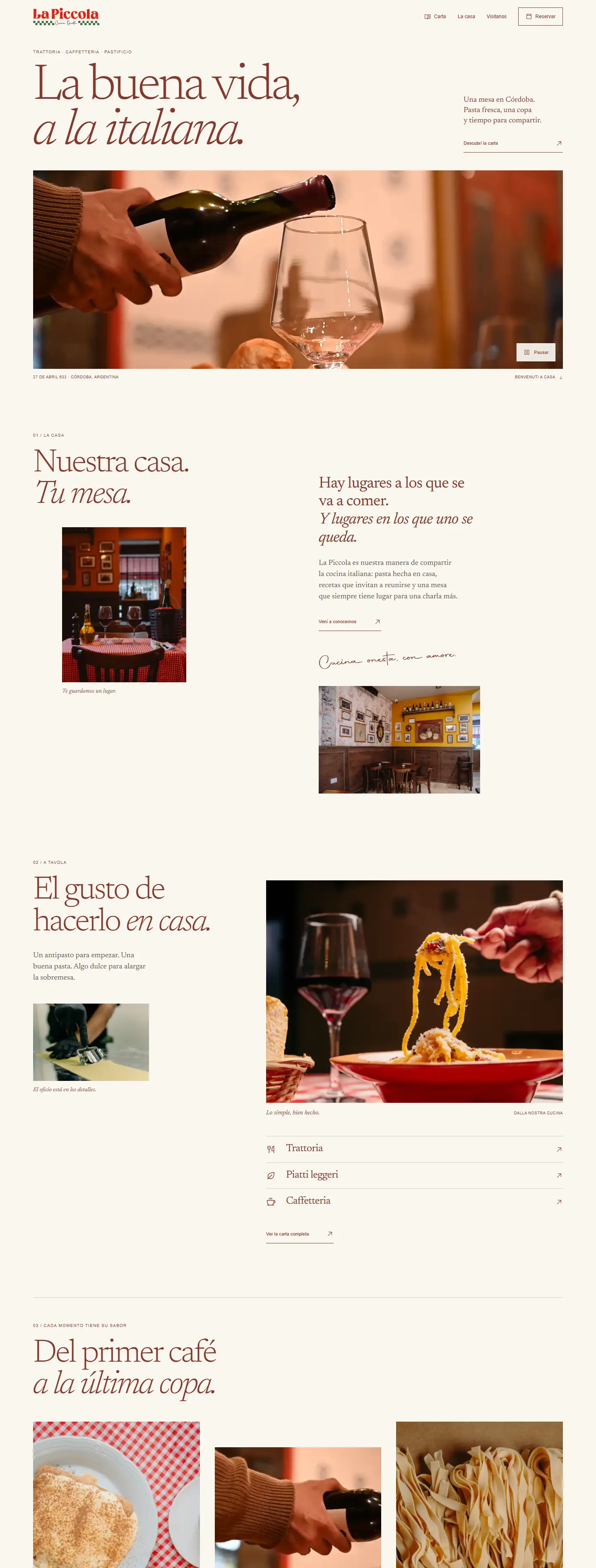 La Piccola website on desktop, captured from the site