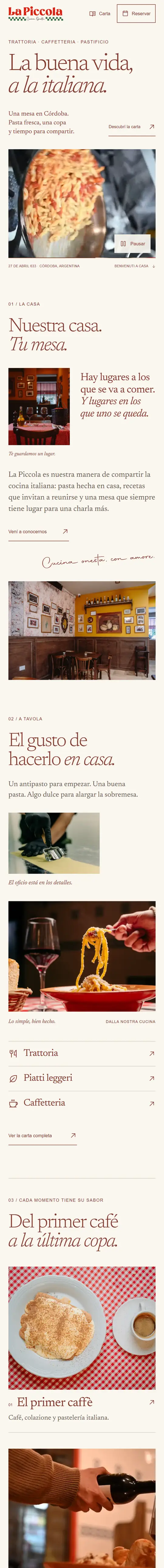 La Piccola website on a phone, captured from the site